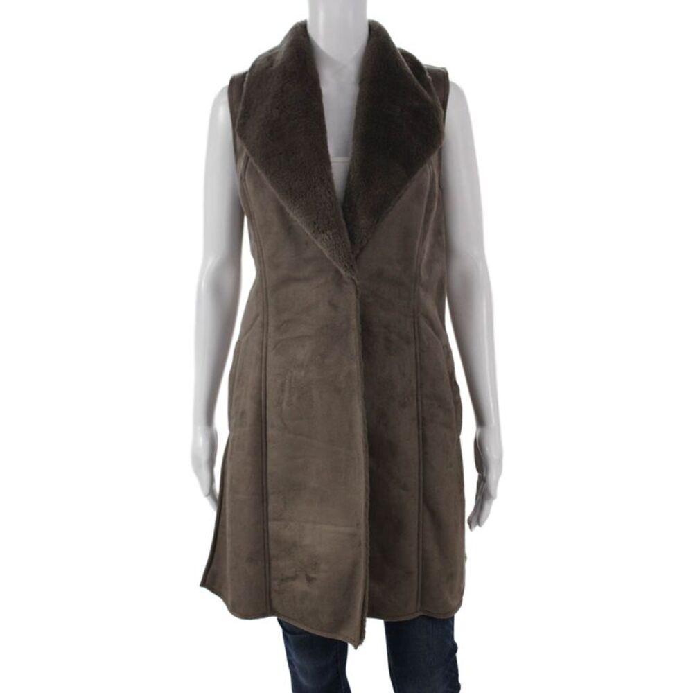 Dennis Basso Women Brown Sleeveless Polyester Vest Size S